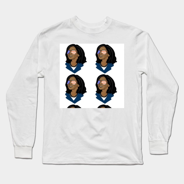 Kamala Harris Wearing Patriotic Sunglasses Long Sleeve T-Shirt by Sandra Hutter Designs